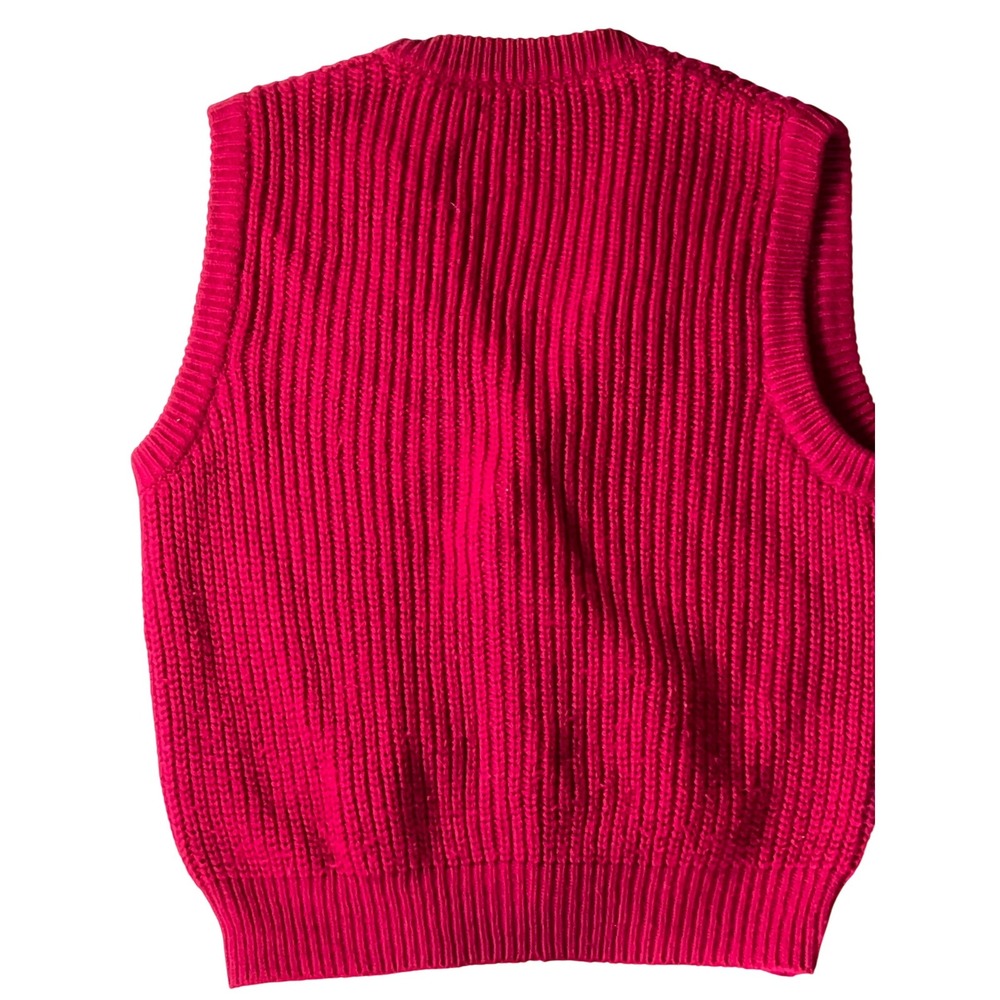 Vintage Benetton Magenta Burgundy Ribbed Knit Cardigan Vest Made in Italy V-Neck - Picture 5 of 6
